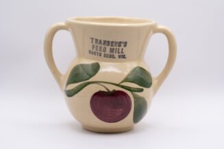 Vintage Watt Pottery #98 Apple Sugar – excellent condition - only flaw very bottom rim has tiny flat knick not visible unless turned over - advertizing from Tranberg's Feed Mill North Bend Wis